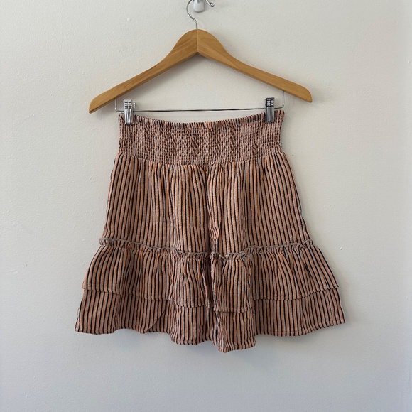 THML Striped Smocked Cotton Ruffle Mini Skirt | Size Small - Picture 4 of 8